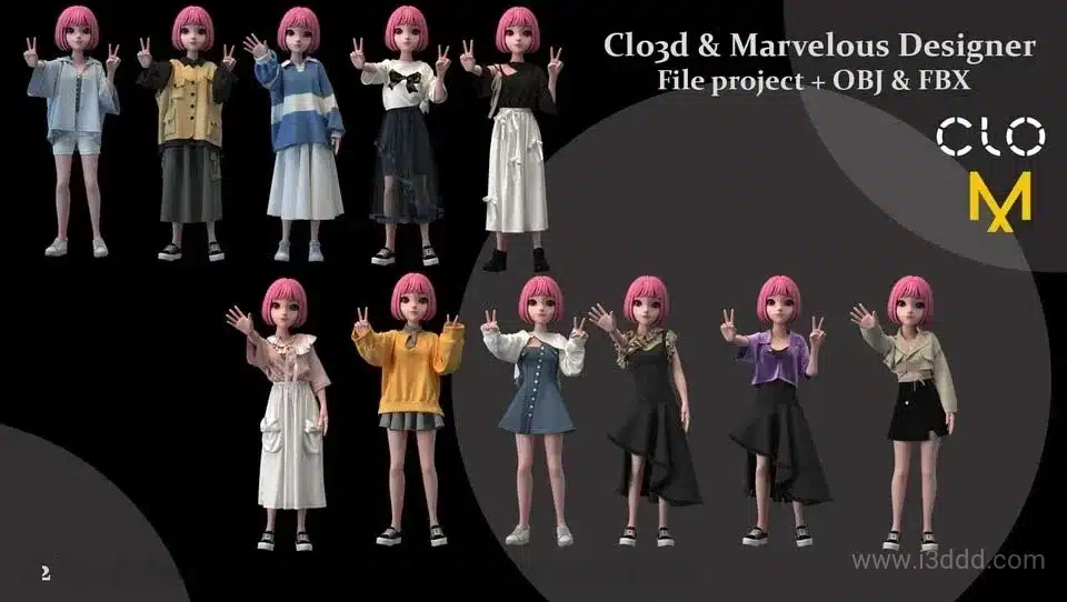 12 款女性角色服装连衣裙短裙长裙休闲套装 – 12 Female Character Dress Set