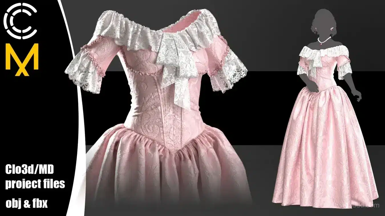 19 世纪中期女装洛丽塔裙子 MD、Clo3D 工程文件 – Mid-19th Century Lolita Dress MD/Clo3D