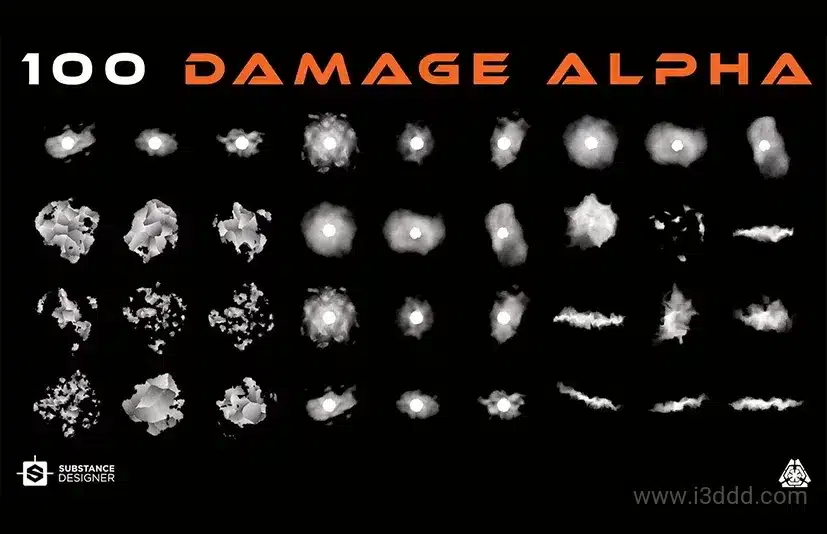 破损纹理 – 100 Damage Alpha – vol 01 + 100 Brush